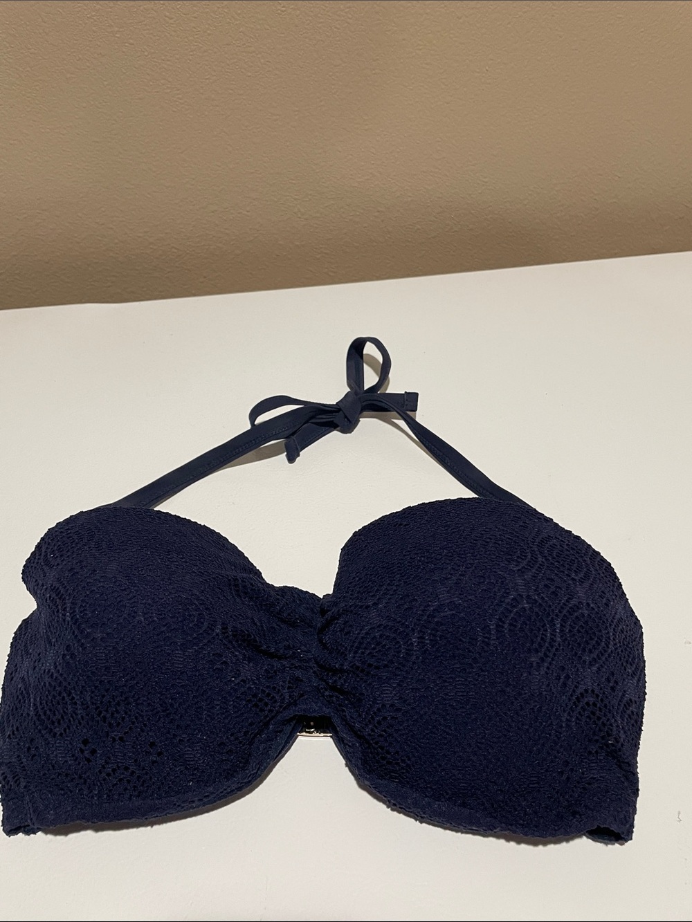 Accessorize Navy Crochet Halter Bra Bikini Swim Top